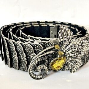 VTG Rocker Biker Metal Accented Belt Stretch Hook Enamel Rhinestone Buckle 3409